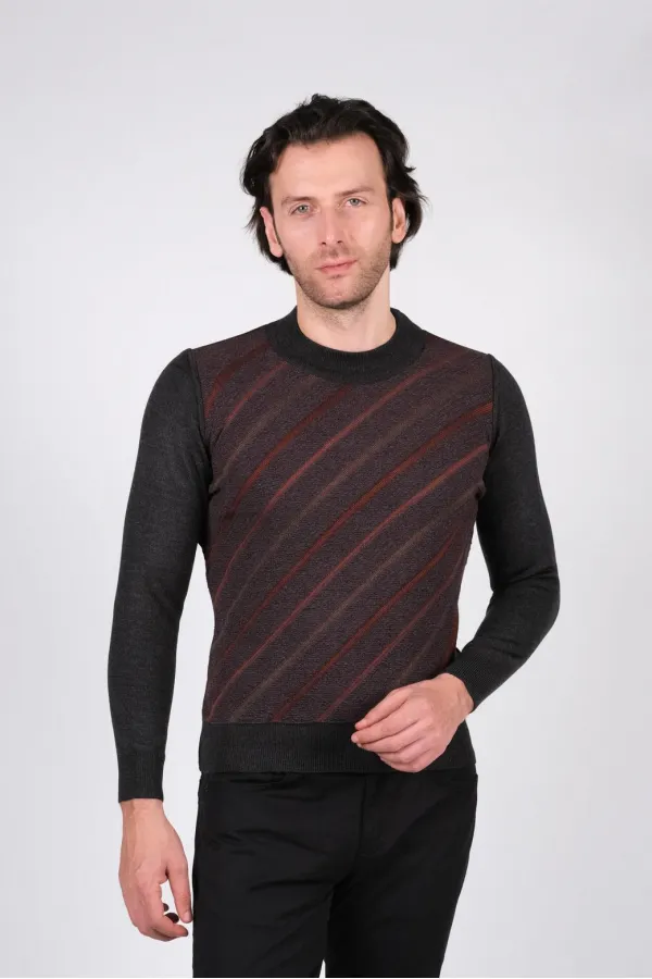 Çizgi Triko Erkek Yarım Balıkçı Triko Kazak Bel ve Kol Lastikli Çizgili Kışlık Dokuma - Koyu Gri Çizgi Triko Erkek Yarım Balıkçı Triko Kazak Bel ve Kol Lastikli Çizgili Kışlık Dokuma - Koyu Gri