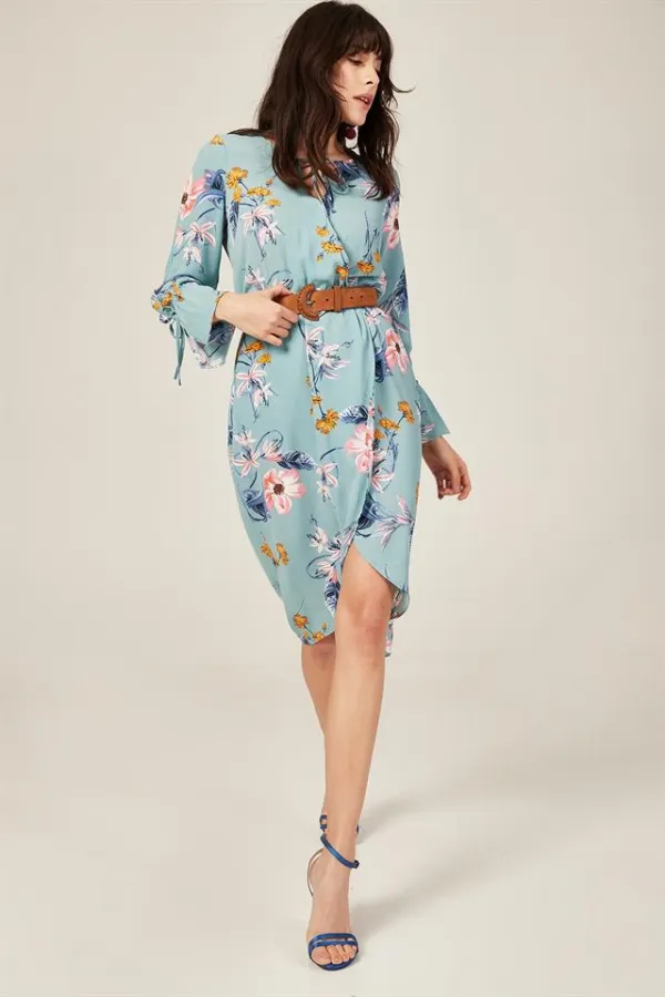 Kadın Mint Yeşili Kruvaze Desenli Elbise Kadın Mint Yeşili Kruvaze Desenli Elbise