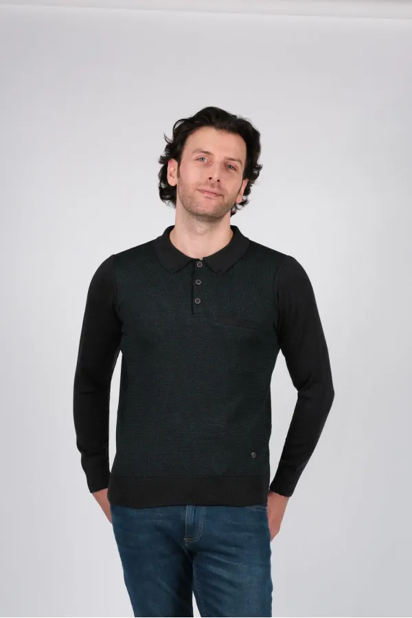 Çizgi Triko Erkek Polo Yaka Triko Kazak Cep Detaylı Desenli Dokuma - LACİVERT / NEFTİ Çizgi Triko Erkek Polo Yaka Triko Kazak Cep Detaylı Desenli Dokuma - LACİVERT / NEFTİ