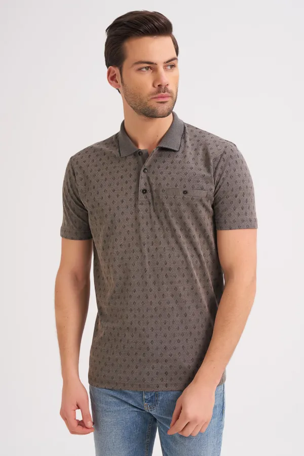 Çizgi Triko Erkek Polo Yaka Tişört Desenli Kolu Lastikli Kumaş %100 Pamuk Cep Detaylı - Gri Çizgi Triko Erkek Polo Yaka Tişört Desenli Kolu Lastikli Kumaş %100 Pamuk Cep Detaylı - Gri