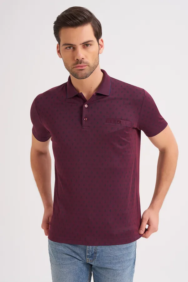 Çizgi Triko Erkek Polo Yaka Tişört Desenli Kolu Lastikli Kumaş %100 Pamuk Cep Detaylı - Bordo Çizgi Triko Erkek Polo Yaka Tişört Desenli Kolu Lastikli Kumaş %100 Pamuk Cep Detaylı - Bordo