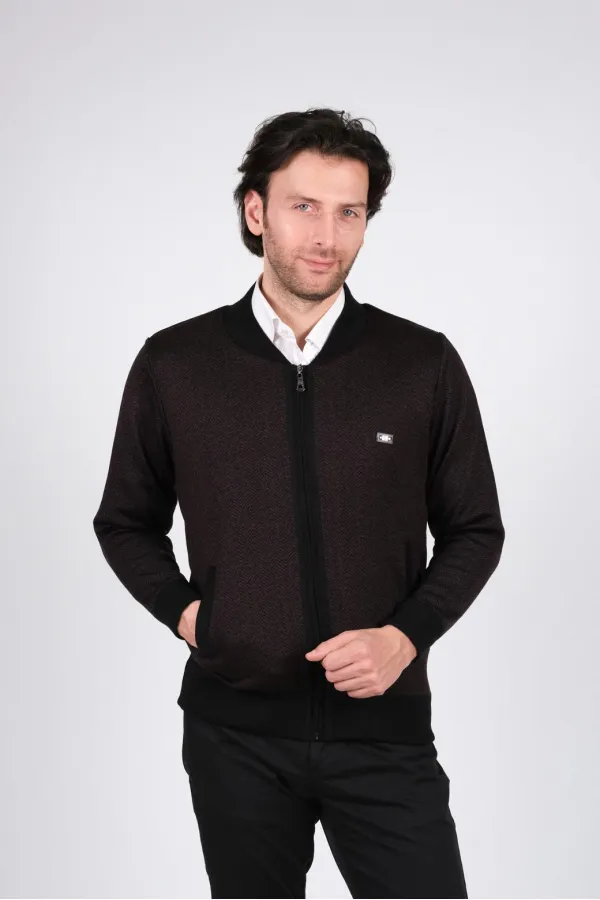 Çizgi Triko Erkek Hakim Yaka Astarlı Triko Mont Fermuarlı Desenli Kol Ve Bel Lastikli - Siyah Çizgi Triko Erkek Hakim Yaka Astarlı Triko Mont Fermuarlı Desenli Kol Ve Bel Lastikli - Siyah