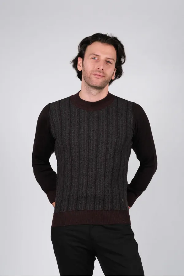 Çizgi Triko Erkek Yarım Balıkçı Triko Kazak Kol ve Bel Lastikli Çizgili Kışlık Dokuma - Bordo Çizgi Triko Erkek Yarım Balıkçı Triko Kazak Kol ve Bel Lastikli Çizgili Kışlık Dokuma - Bordo