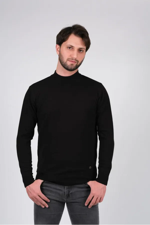 Çizgi Triko Erkek Triko Kazak Yarım Balıkçı Yaka Düz Renk Kol ve Bel Lastikli Kışlık Dokuma - Siyah Çizgi Triko Erkek Triko Kazak Yarım Balıkçı Yaka Düz Renk Kol ve Bel Lastikli Kışlık Dokuma - Siyah