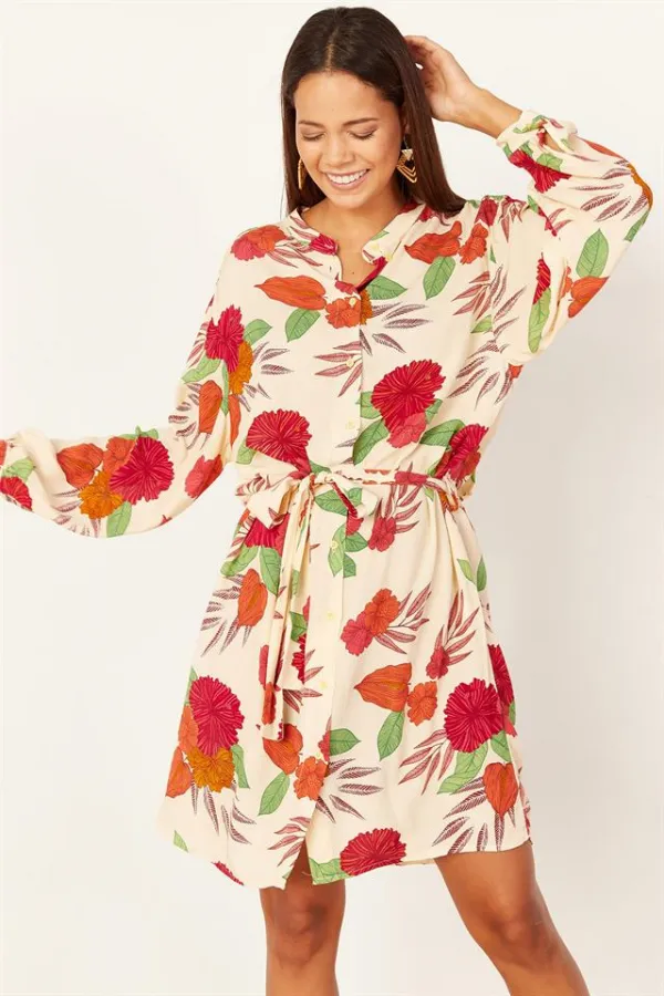 Kadın Bej Desenli Mini Elbise Kadın Bej Desenli Mini Elbise