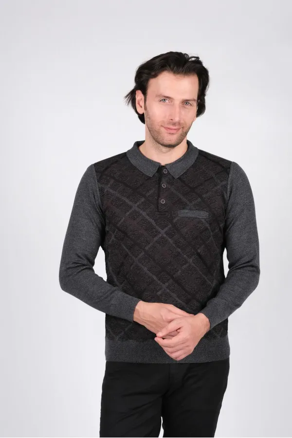 Çizgi Triko Erkek Polo Yaka Triko Kazak Cep Detaylı Bel ve Kol Lasitkli Düğmeli Kışlık Dokuma - Açık Lacivert Çizgi Triko Erkek Polo Yaka Triko Kazak Cep Detaylı Bel ve Kol Lasitkli Düğmeli Kışlık Dokuma - Açık Lacivert