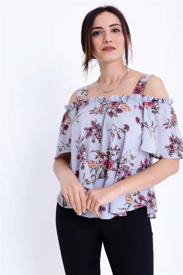 Kadın Mavi Askılı Empirme Bluz Kadın Mavi Askılı Empirme Bluz