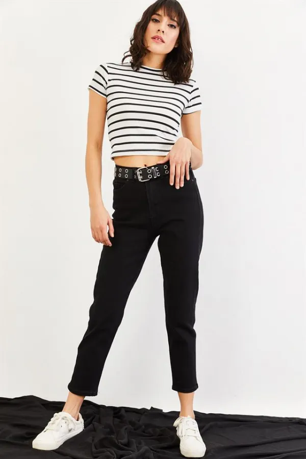 Kadın Siyah Yüksek Bel Mom Jeans Kadın Siyah Yüksek Bel Mom Jeans