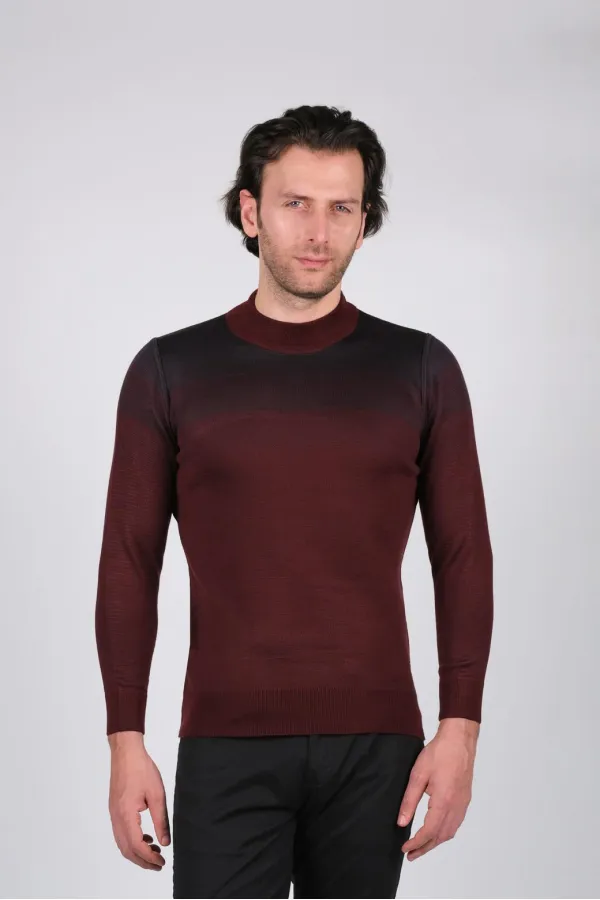 Çizgi Triko Erkek Yarım Balıkçı Renk Geçişli Kol ve Bel Lastikli Triko Kazak Kışlık Dokuma - Bordo Çizgi Triko Erkek Yarım Balıkçı Renk Geçişli Kol ve Bel Lastikli Triko Kazak Kışlık Dokuma - Bordo