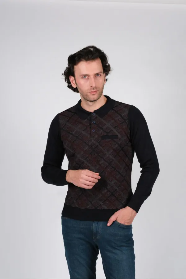 Çizgi Triko Erkek Polo Yaka Triko Kazak Cep Detaylı Bel ve Kol Lasitkli Düğmeli Kışlık Dokuma - Lacivert Çizgi Triko Erkek Polo Yaka Triko Kazak Cep Detaylı Bel ve Kol Lasitkli Düğmeli Kışlık Dokuma - Lacivert