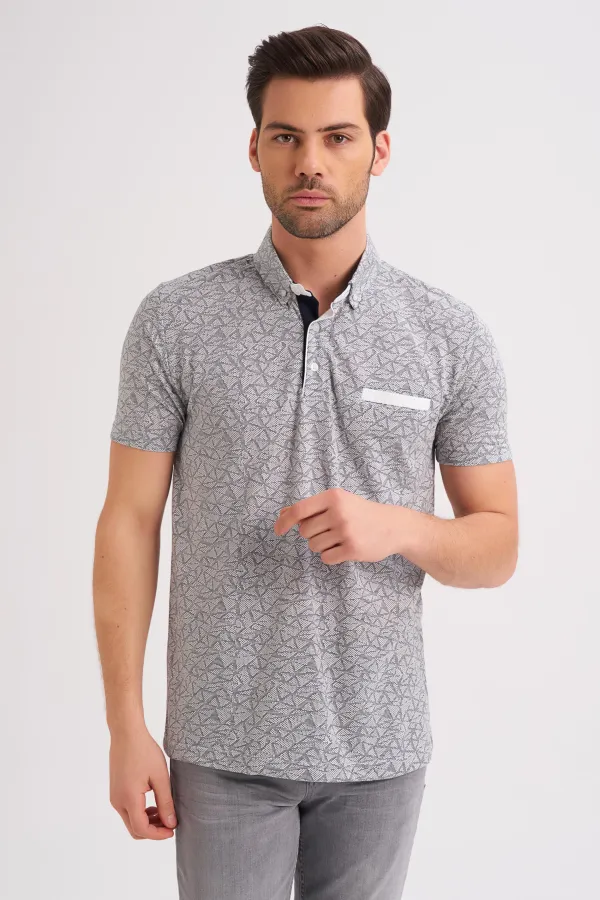 Çizgi Triko Erkek Tişört Polo Yaka Desenli Cepli Kolu Lastikli %100 Pamuk Kumaş - Beyaz Çizgi Triko Erkek Tişört Polo Yaka Desenli Cepli Kolu Lastikli %100 Pamuk Kumaş - Beyaz