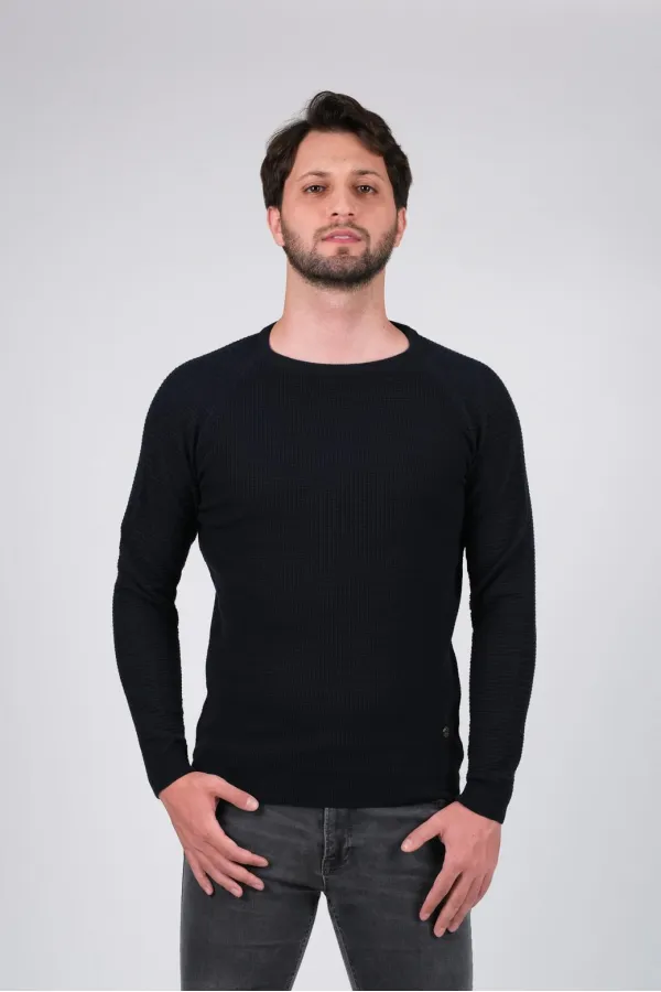 Çizgi Triko Erkek Triko Kazak Sıfır Yaka Düz Renk Kol ve Bel Lastikli Kışlık Dokuma Pamuklu - Lacivert Çizgi Triko Erkek Triko Kazak Sıfır Yaka Düz Renk Kol ve Bel Lastikli Kışlık Dokuma Pamuklu - Lacivert