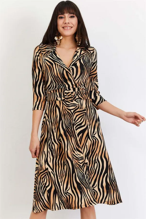 Kadın Siyah Desenli Günlük Elbise Kadın Siyah Desenli Günlük Elbise