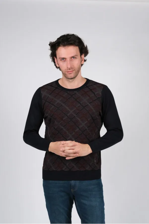 Çizgi Triko Erkek Sıfır Yaka Triko Kazak Baklava Desenli Bel ve Kol Lastikli Kışlık Dokuma - Lacivert Çizgi Triko Erkek Sıfır Yaka Triko Kazak Baklava Desenli Bel ve Kol Lastikli Kışlık Dokuma - Lacivert