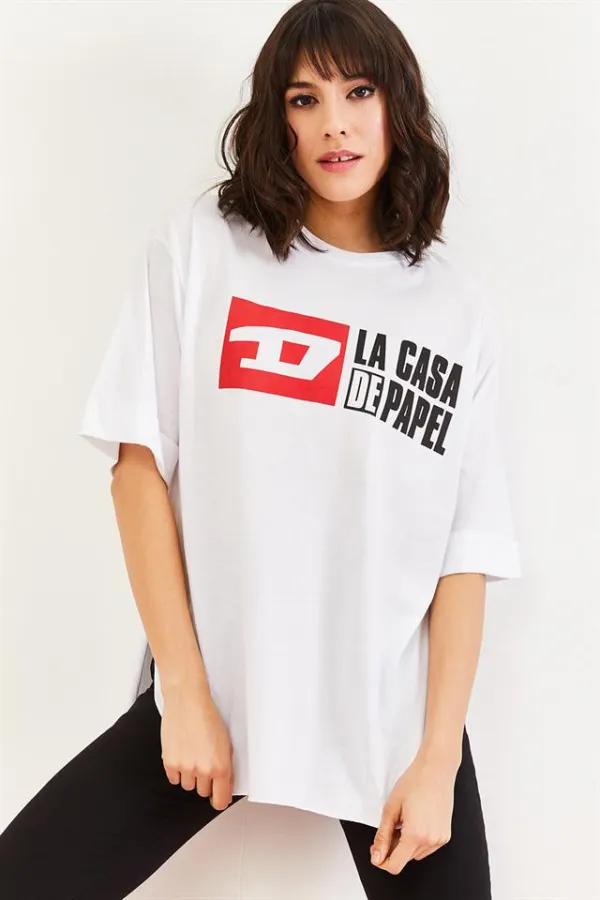 Kadın Beyaz Baskılı T-Shirt Kadın Beyaz Baskılı T-Shirt