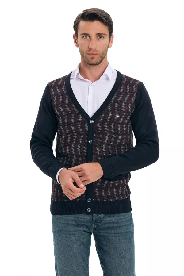 ÇİZGİ TRİKO DÜĞMELİ ERKEK HIRKA - Lacivert ÇİZGİ TRİKO DÜĞMELİ ERKEK HIRKA - Lacivert