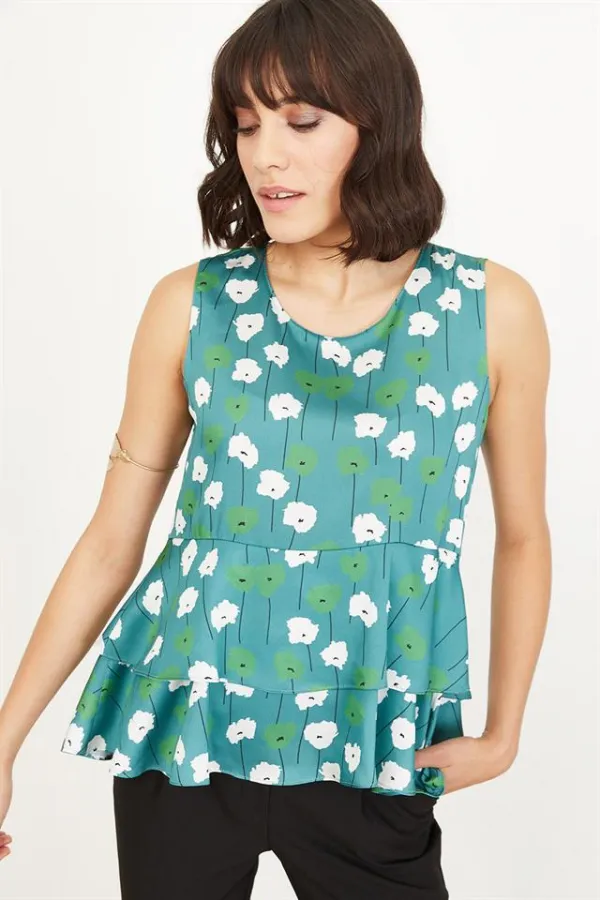 Kadın Yeşil Fırfırlı Desenli Bluz Kadın Yeşil Fırfırlı Desenli Bluz