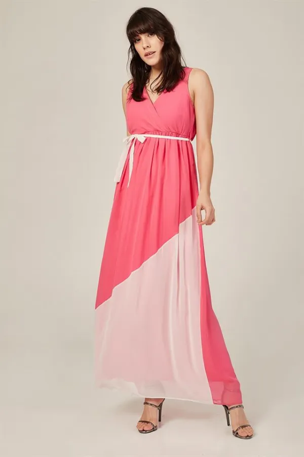 Kadın Beyaz İki Renkli Uzun Şifon Elbise Kadın Beyaz İki Renkli Uzun Şifon Elbise