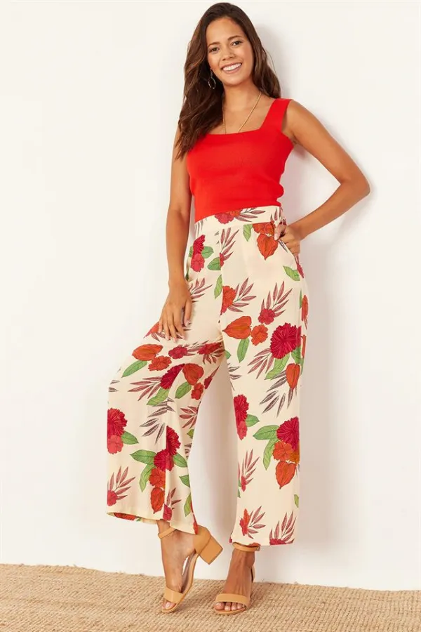 Kadın Bej Desenli Bol Pantolon Kadın Bej Desenli Bol Pantolon