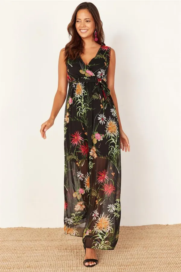 Kadın Siyah Kruvaze Desenli Uzun Elbise Kadın Siyah Kruvaze Desenli Uzun Elbise