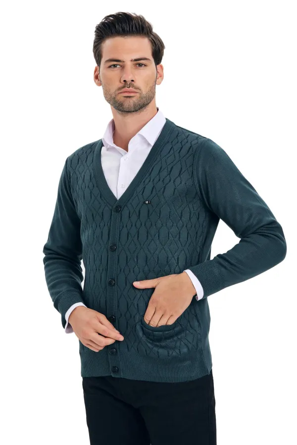 Çizgi Triko Erkek V Yaka Triko Hırka Düğmeli Desenli Kol Ve Bel Lastikli Kışlık Dokuma - Yeşil Çizgi Triko Erkek V Yaka Triko Hırka Düğmeli Desenli Kol Ve Bel Lastikli Kışlık Dokuma - Yeşil