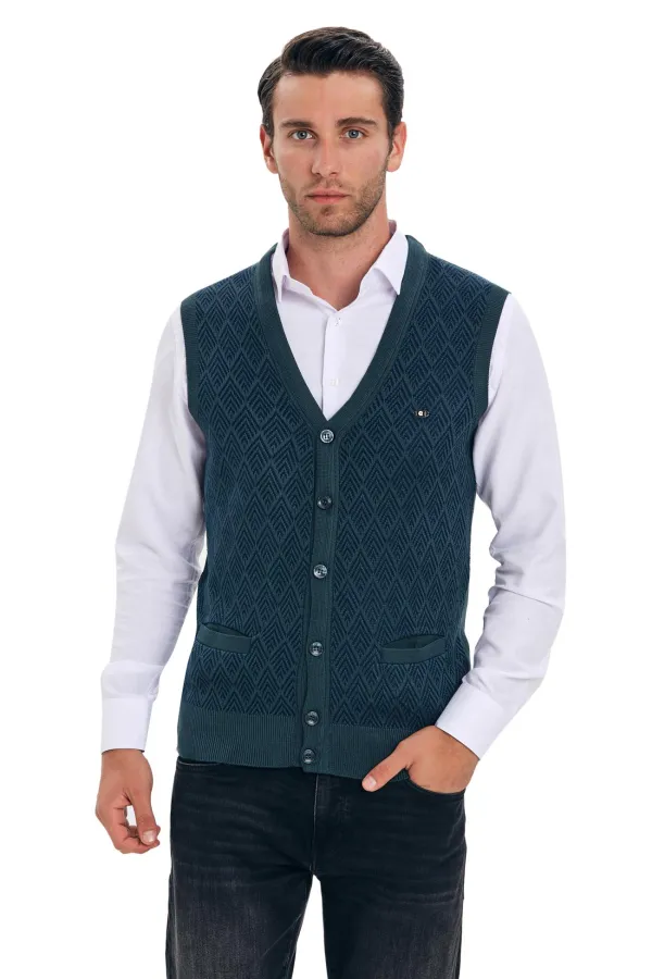 ÇİZGİ TRİKO DÜĞMELİ ERKEK YELEK - Yeşil